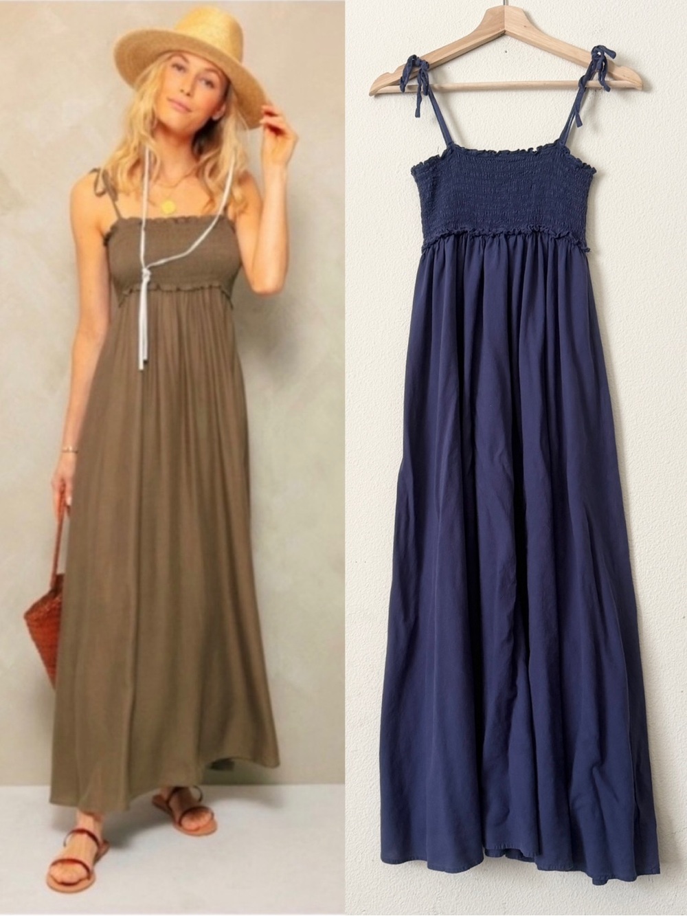 Tuckernuck Pomander Place XS Shallon tie strap blue smocked chest maxi dress